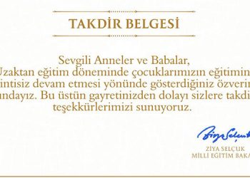 Bakan Selçuk’tan, velilere ‘Takdir Belgesi’