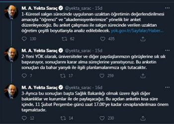 YÖK’ten pandemi sürecinde verilen online eğitime ilişkin anket