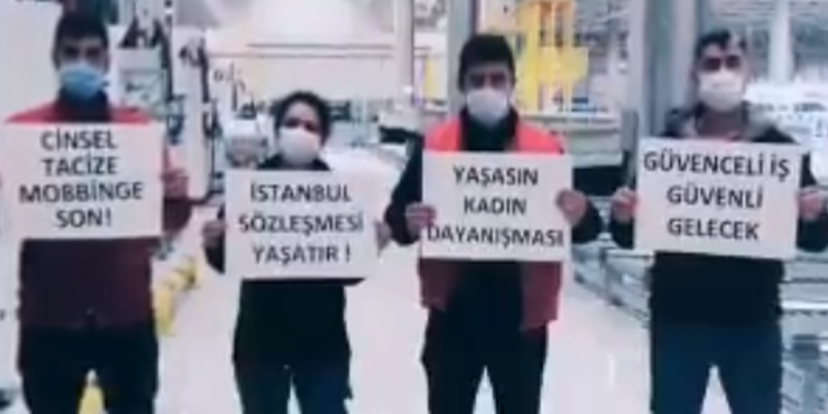 Renta fabrikasında İstanbul Sözleşmesi eylemi Renta fabrikasında İstanbul Sözleşmesi eylemi