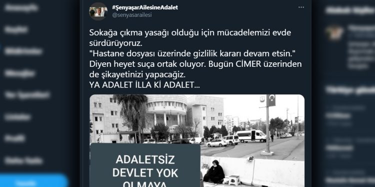 Şenyaşarlar ‘Adalet’ nöbetini evde tutuyor Şenyaşarlar ‘Adalet’ nöbetini evde tutuyor