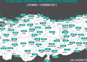 İllere göre haftalık vaka sayıları