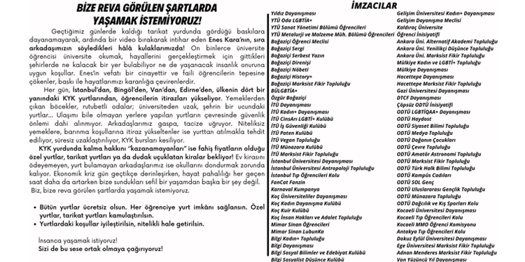 72 kulüp-topluluktan ortak açıklama: Bize reva görülen şartlarda yaşamak istemiyoruz 72 kulüp-topluluktan ortak açıklama: Bize reva görülen şartlarda yaşamak istemiyoruz