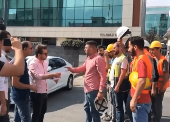 Gasp edilen haklarını isteyen inşaat işçileri gözaltına alındı