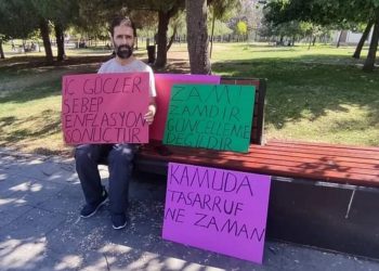 Zamlara karşı eylem yapan işçiye gözaltı