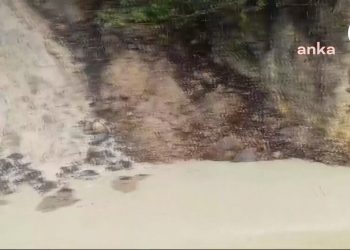 Köylüler, Giresun’da maden ocağının atık havuzunun sızıntı yaptığını görüntüledi